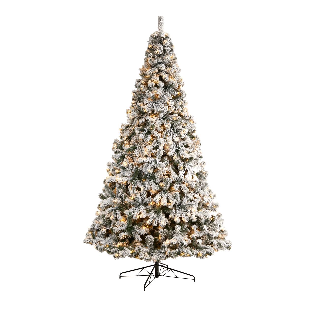 10ft. Pre-Lit Flocked West Virginia Fir Artificial Christmas Tree, Clear LED Lights